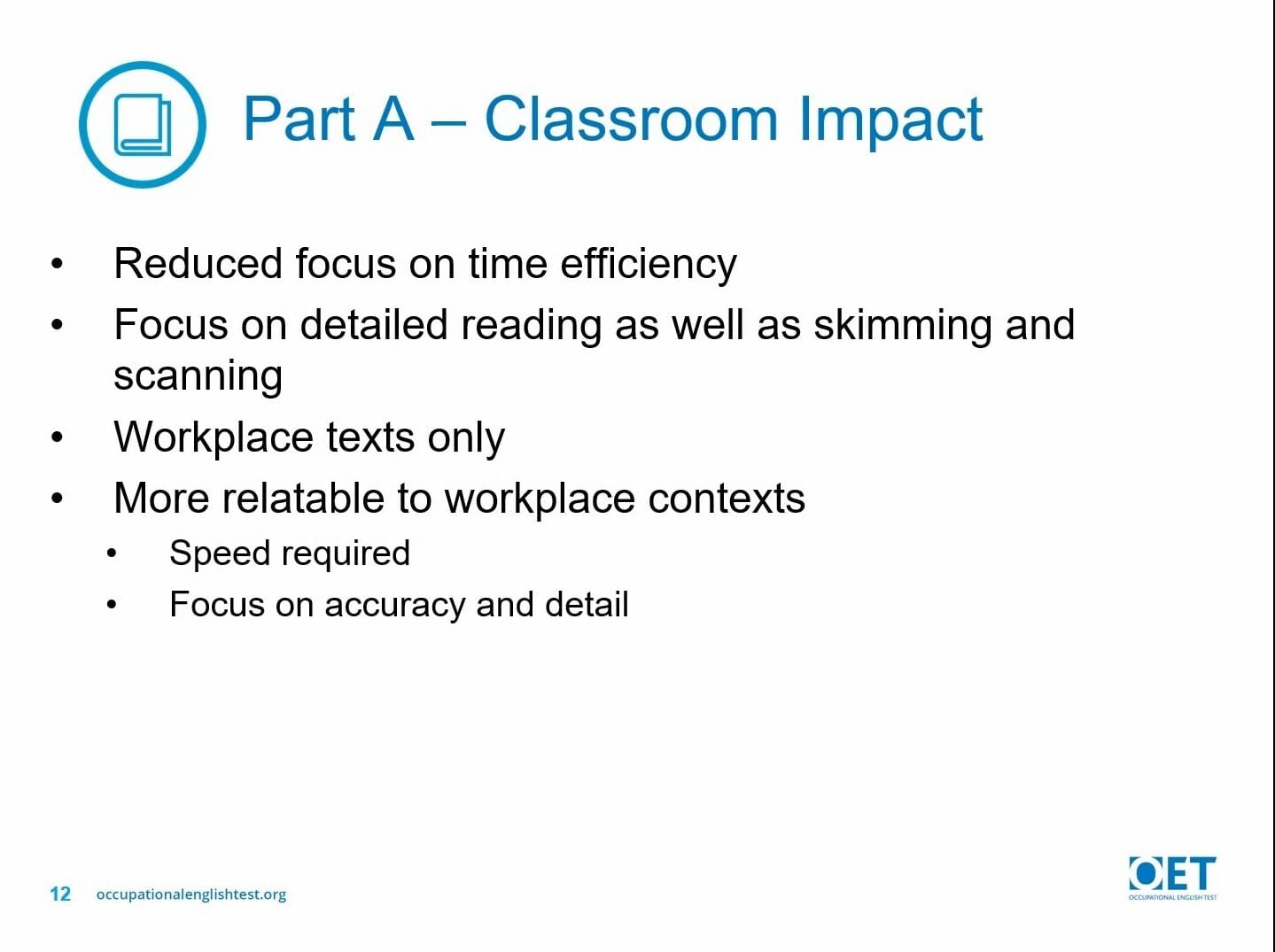Slide on classroom impact focusing on time efficiency and reading accuracy.