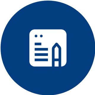 Icon of document and pencil on blue background.