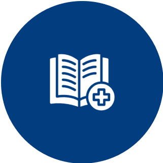 Open book with medical cross symbol.