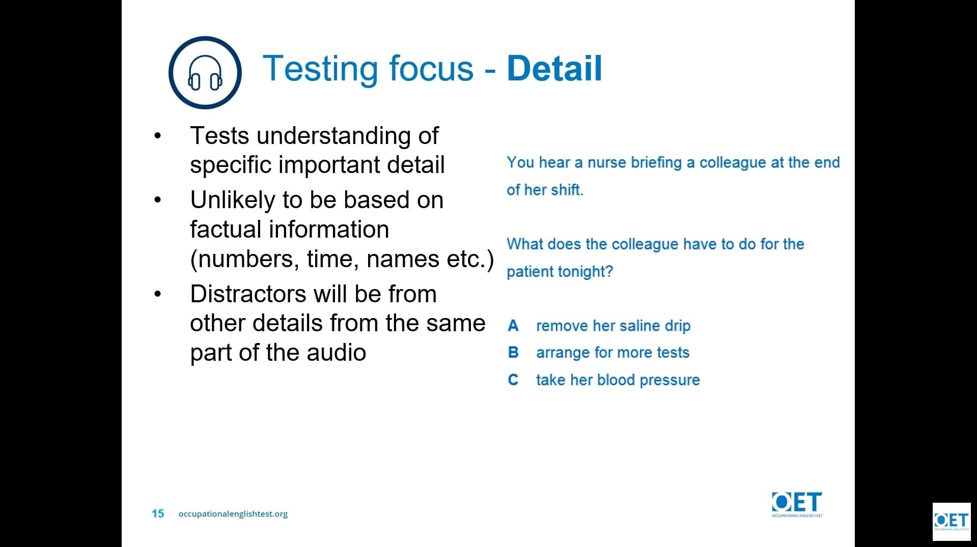 An infographic explaining the concept of testing focus and detail in audio.