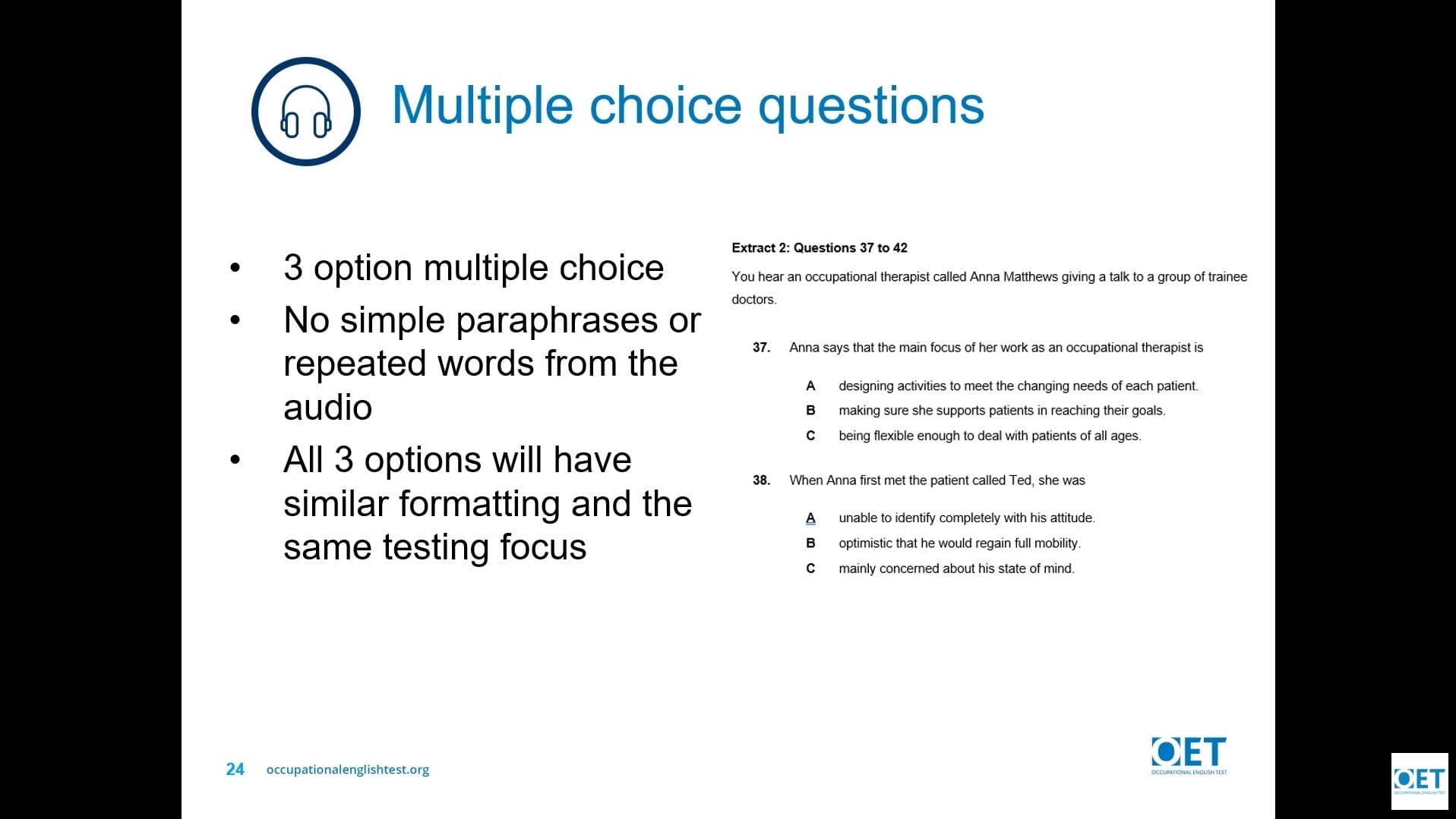 Slide showing multiple choice question tips for assessments.