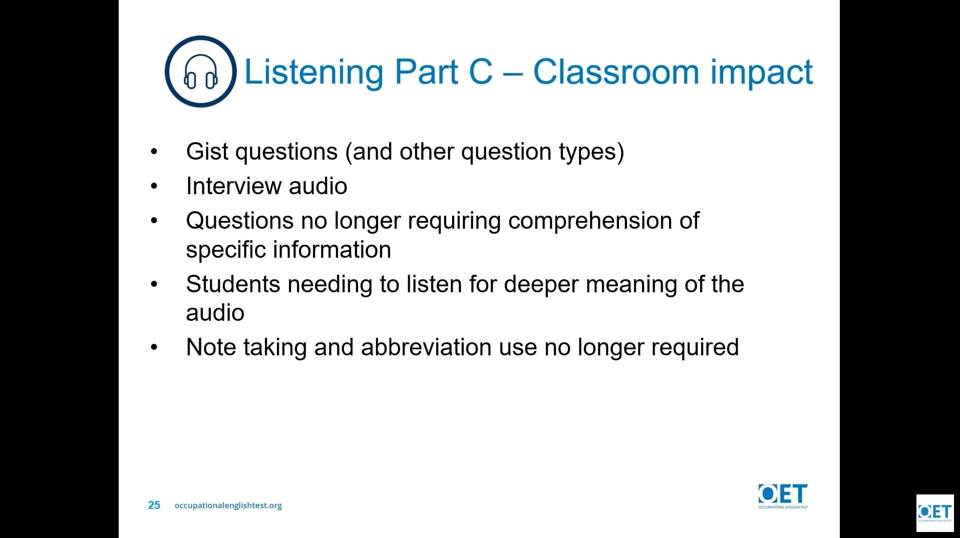 Text slide about listening skills in classroom imaging.